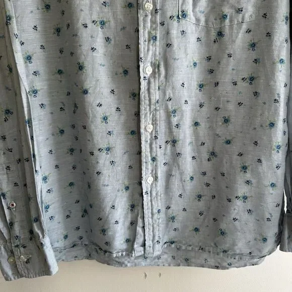 Brooks Brothers Red Fleece Linen Blend Shirt Men's Large Blue Floral Long Sleeve - Picture 3 of 10